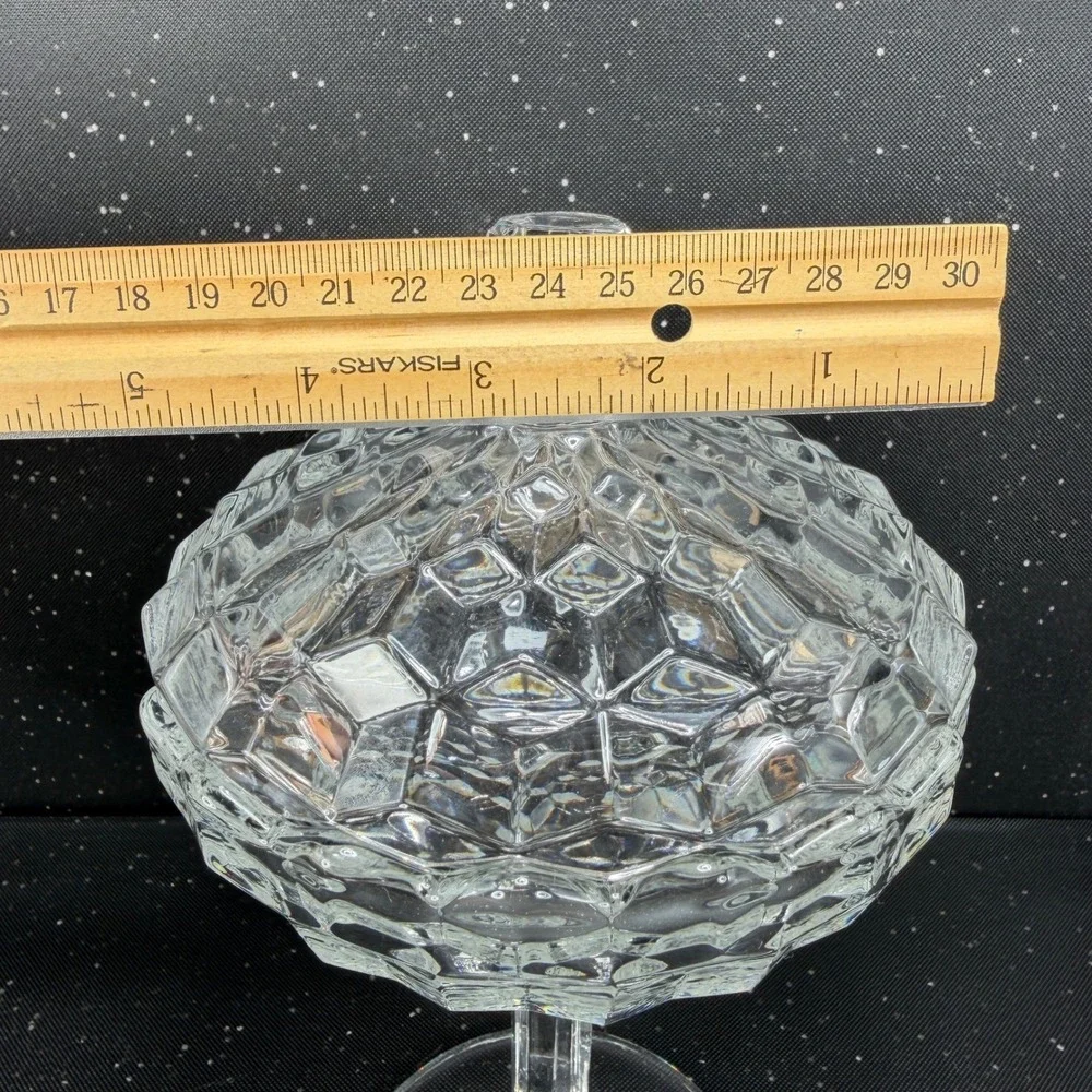Fostoria American Clear Glass Cubist Pedestal Compote Lidded Candy Dish 9in Tall
